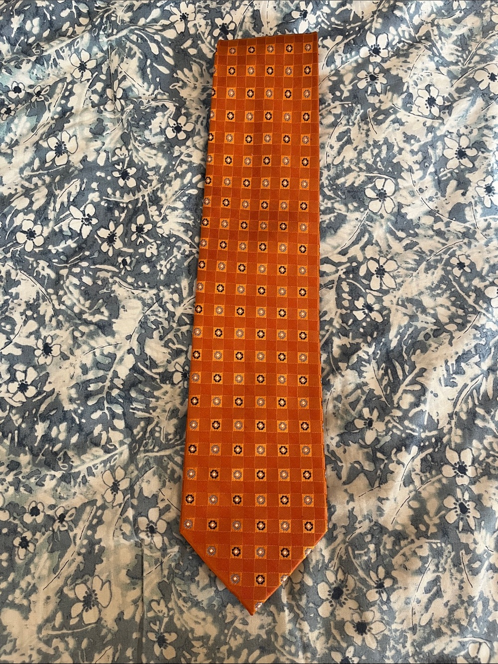 Beau Brummel Soho 100% silk handmade Orange Checked Tie with Subtle Square Motif